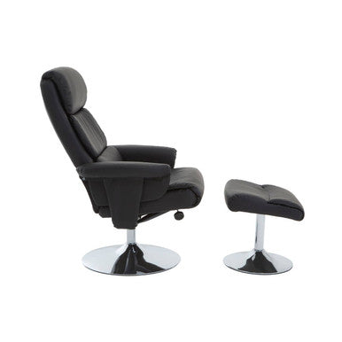 Orsina Denton Reclining Chair with Footstool – Black Leather Effect