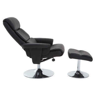 Orsina Denton Reclining Chair with Footstool – Black Leather Effect