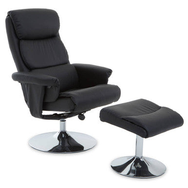 Orsina Denton Reclining Chair with Footstool – Black Leather Effect