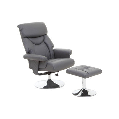 Orsina Denton Grey Faux Leather Reclining Chair and Footstool Set