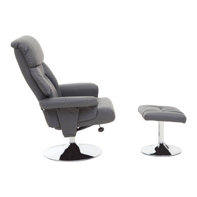 Orsina Denton Grey Faux Leather Reclining Chair and Footstool Set
