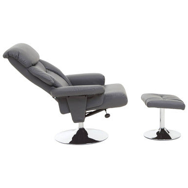 Orsina Denton Grey Faux Leather Reclining Chair and Footstool Set
