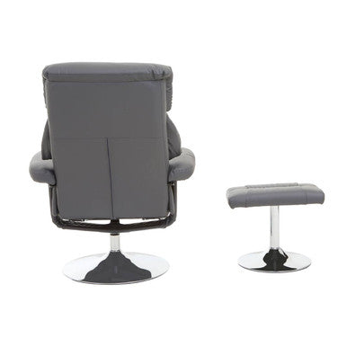 Orsina Denton Grey Faux Leather Reclining Chair and Footstool Set