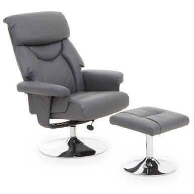Orsina Denton Grey Faux Leather Reclining Chair and Footstool Set