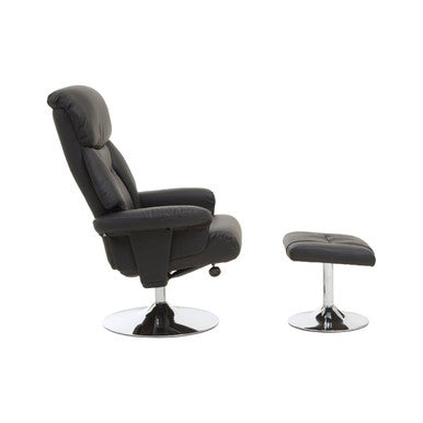 Orsina Denton Reclining Chair and Footstool – Black Leather Effect