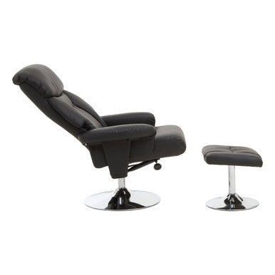 Orsina Denton Reclining Chair and Footstool – Black Leather Effect