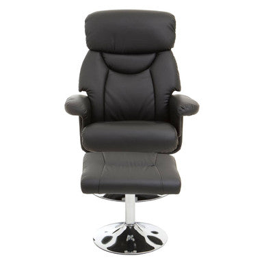 Orsina Denton Reclining Chair and Footstool – Black Leather Effect