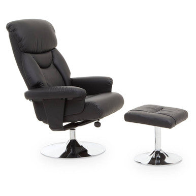 Orsina Denton Reclining Chair and Footstool – Black Leather Effect