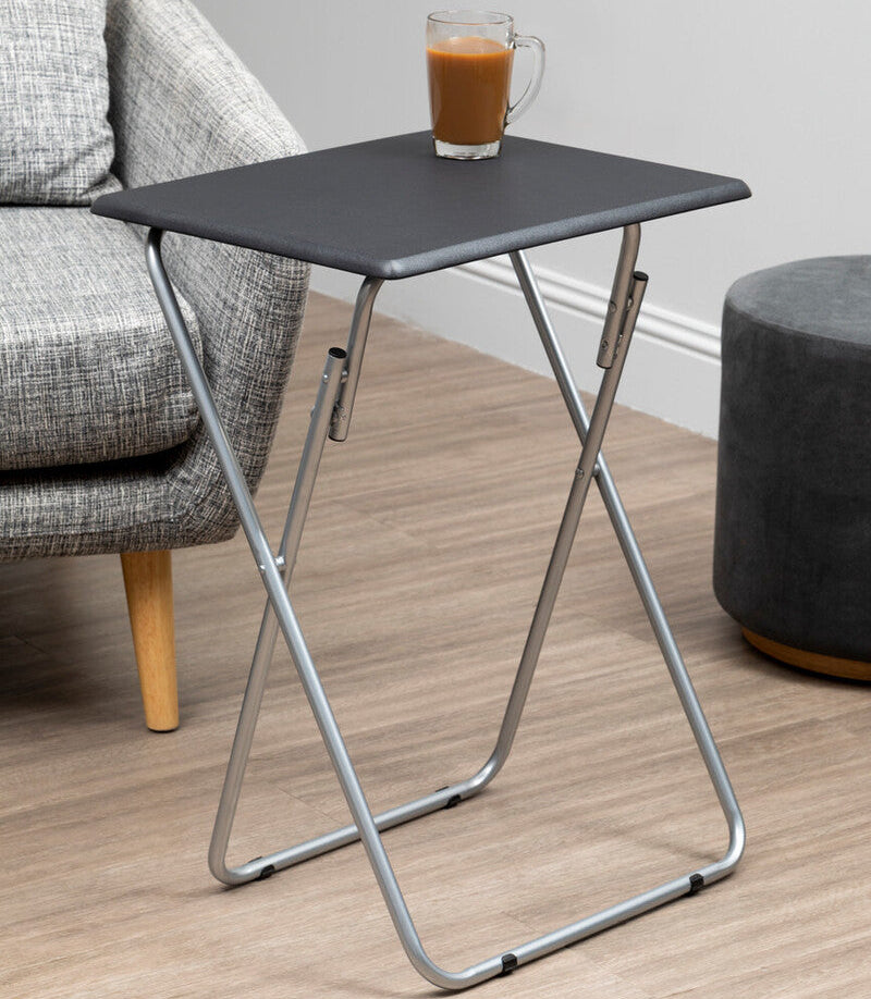Orsina Bernie Folding Side Table – Sand Black Top & Silver Legs