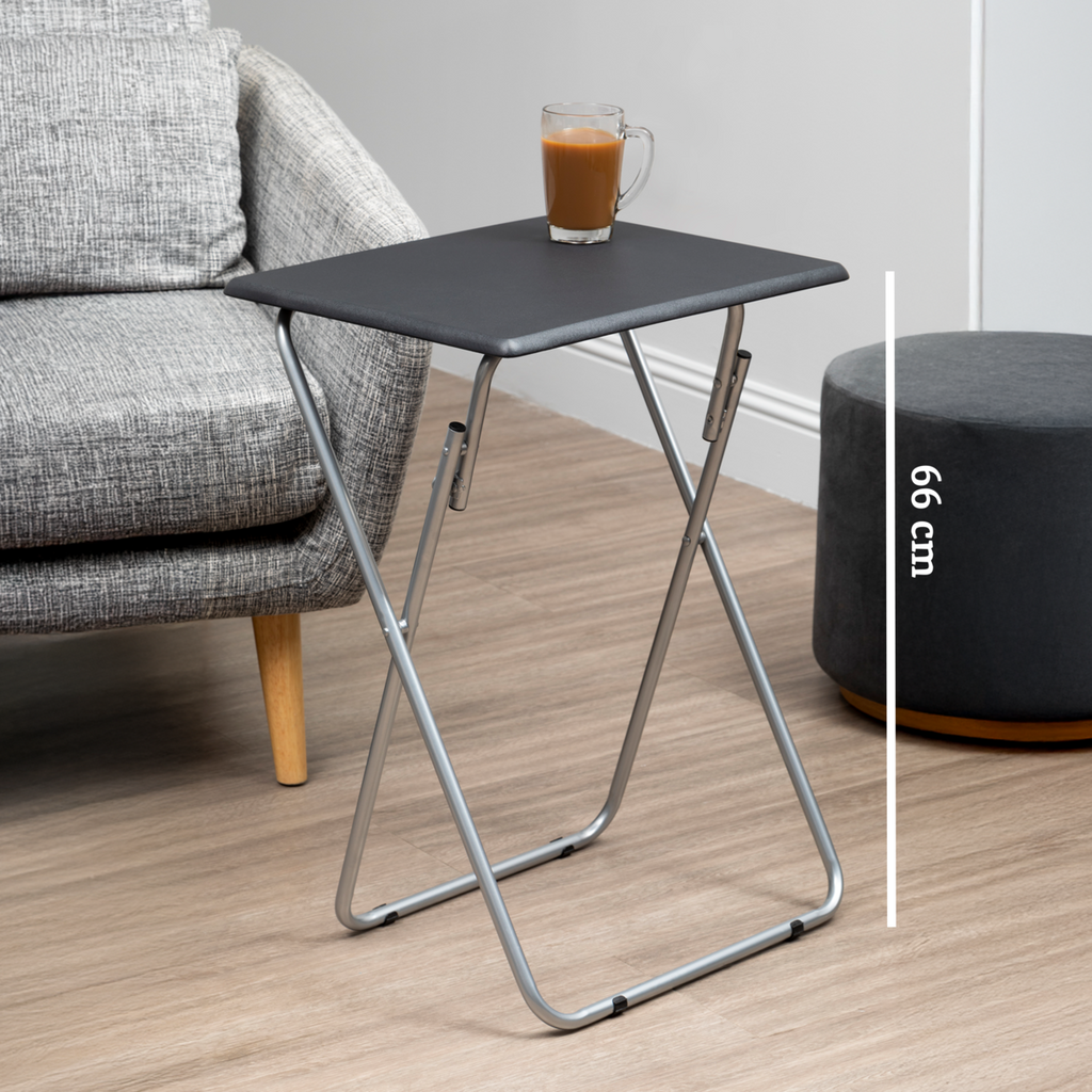 Orsina Bernie Folding Side Table – Sand Black Top & Silver Legs
