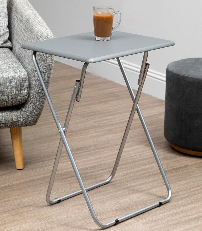Orsina Bernie Folding Side Table – Grey PVC Top & Portable Silver Legs