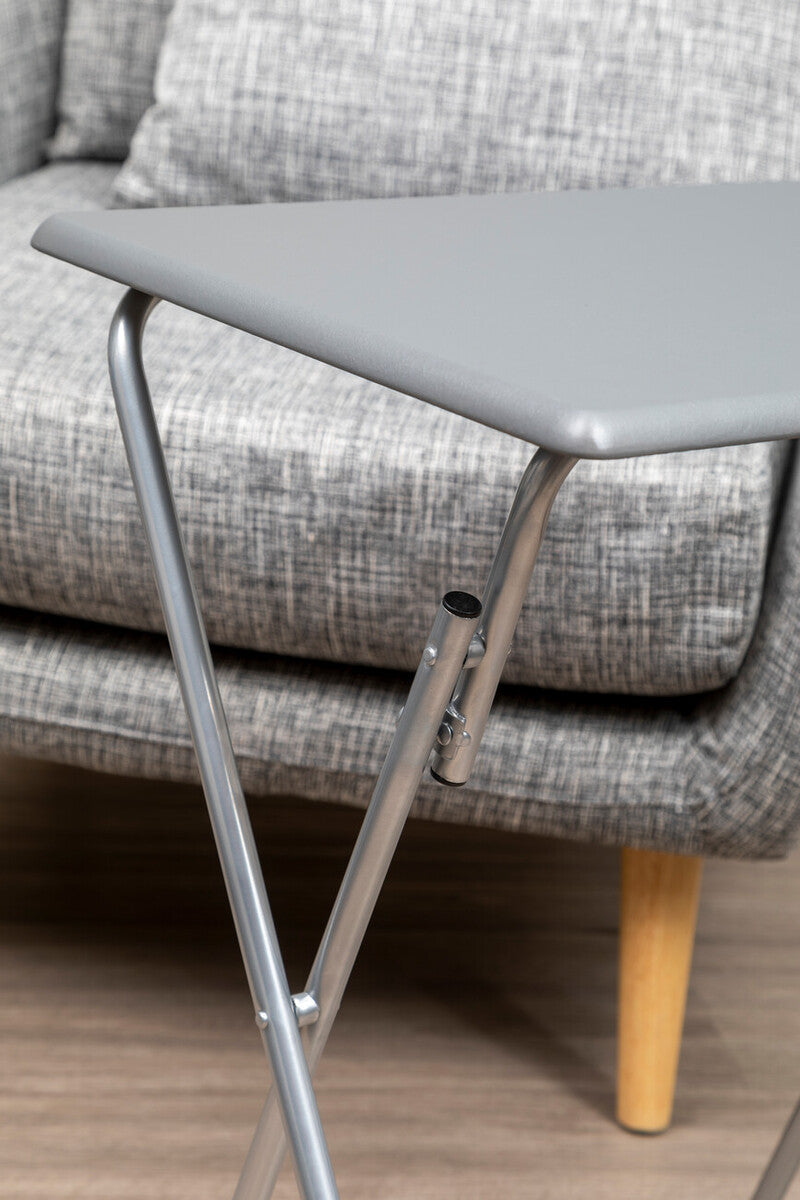 Orsina Bernie Folding Side Table – Grey PVC Top & Portable Silver Legs