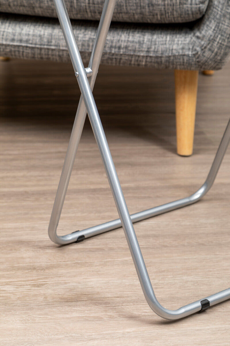 Orsina Bernie Folding Side Table – Grey PVC Top & Portable Silver Legs