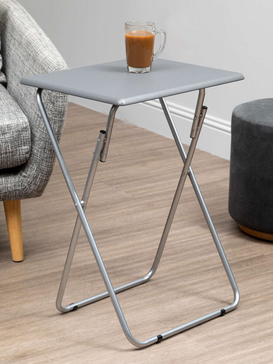 Orsina Bernie Folding Side Table – Grey PVC Top & Portable Silver Legs