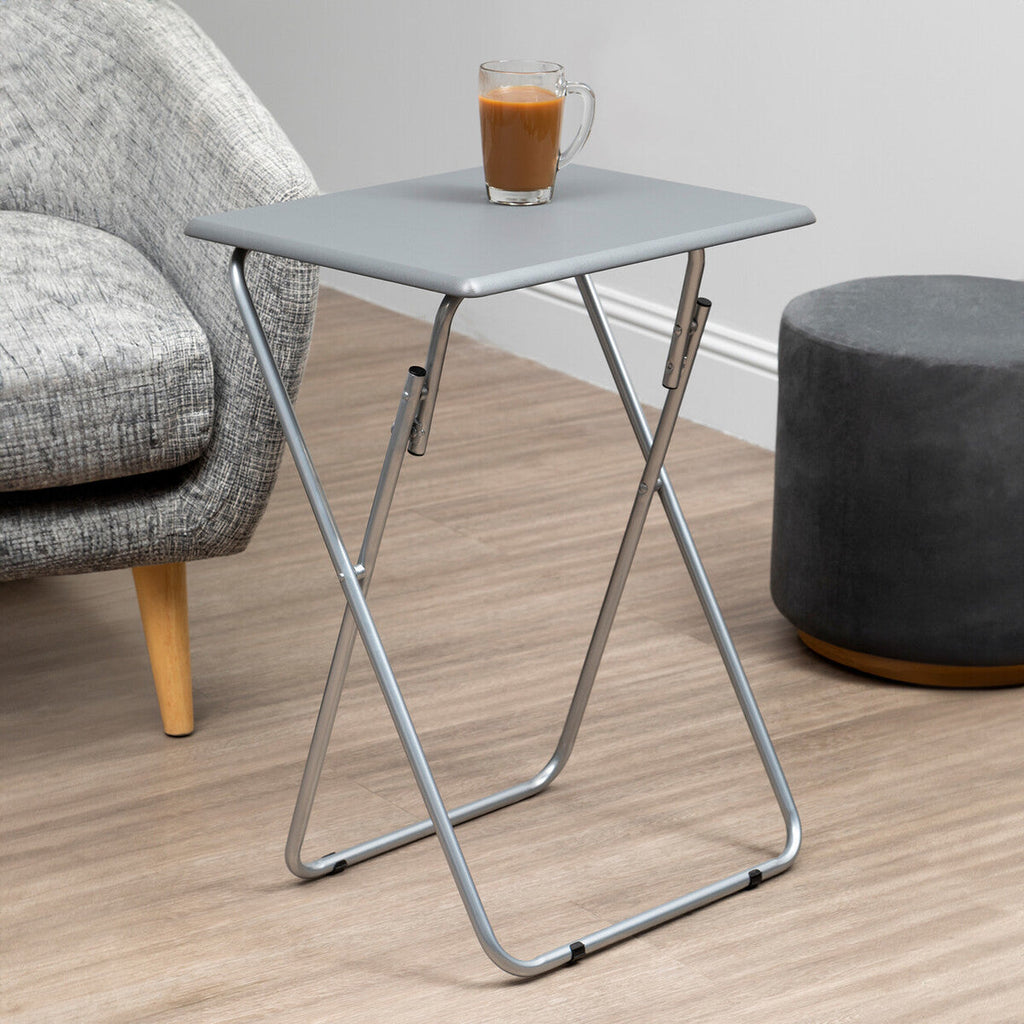 Orsina Bernie Folding Side Table – Grey PVC Top & Portable Silver Legs