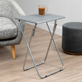 Orsina Bernie Folding Side Table – Grey PVC Top & Portable Silver Legs