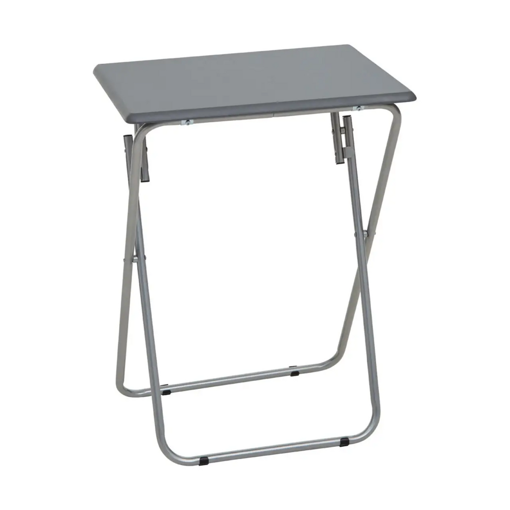 Orsina Bernie Folding Side Table – Grey PVC Top & Portable Silver Legs