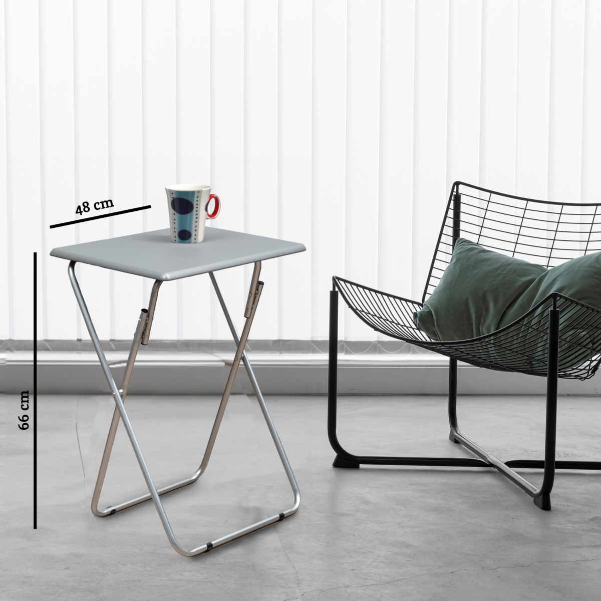 Orsina Bernie Folding Side Table – Grey PVC Top & Portable Silver Legs