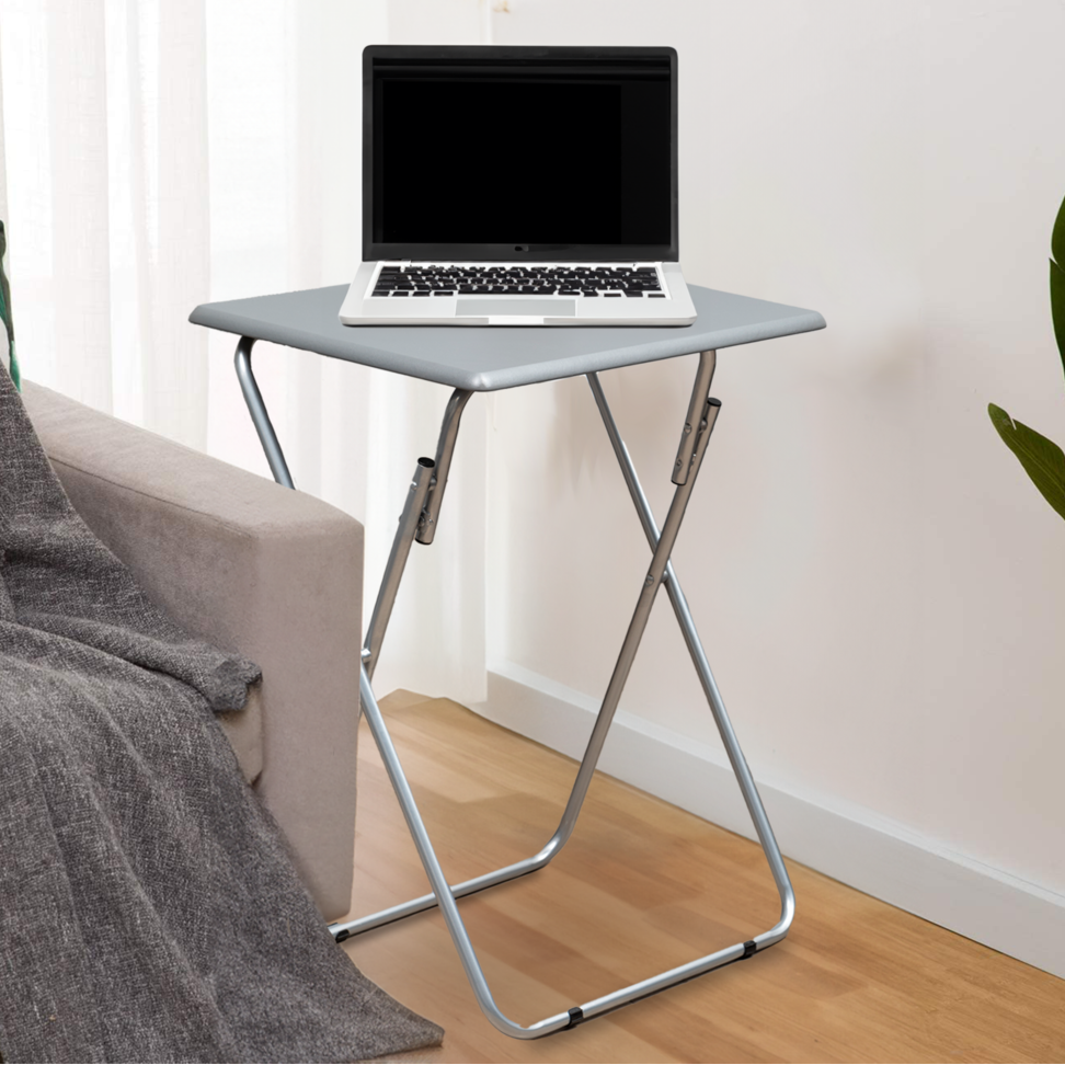 Orsina Bernie Folding Side Table – Grey PVC Top & Portable Silver Legs