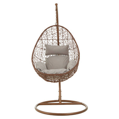 Orsina Goa Brown Rattan Hanging Chair with Grey Cushion | Indoor & Patio