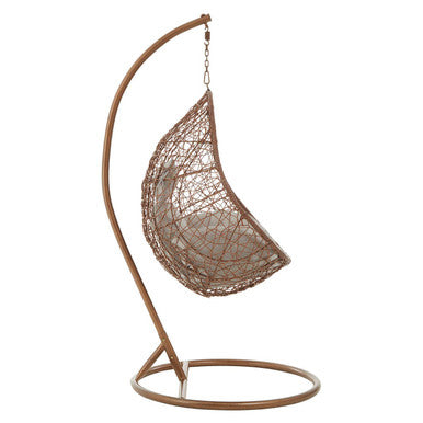 Orsina Goa Brown Rattan Hanging Chair with Grey Cushion | Indoor & Patio