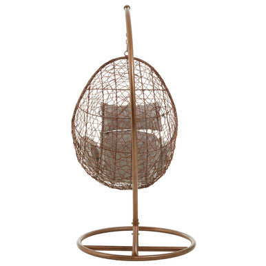 Orsina Goa Brown Rattan Hanging Chair with Grey Cushion | Indoor & Patio