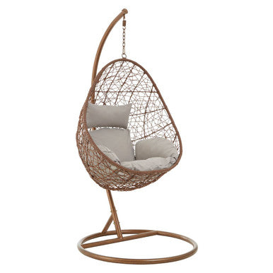 Orsina Goa Brown Rattan Hanging Chair with Grey Cushion | Indoor & Patio