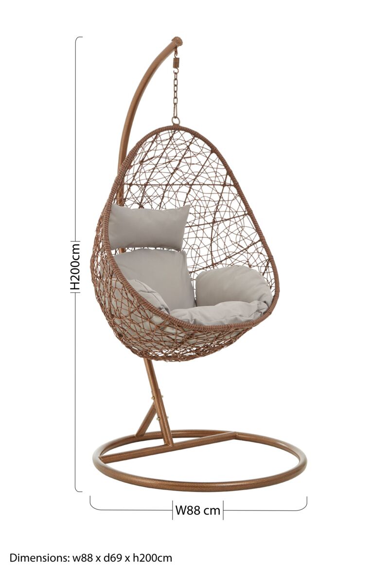 Orsina Goa Brown Rattan Hanging Chair with Grey Cushion | Indoor & Patio