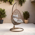 Orsina Goa Brown Rattan Hanging Chair with Grey Cushion | Indoor & Patio