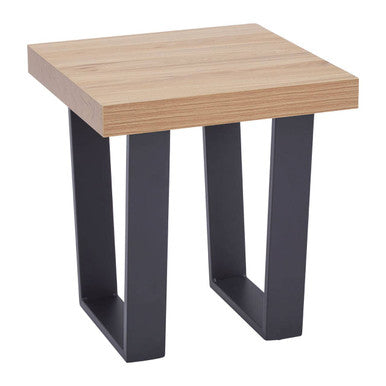 Orsina Oakton Side Table – Natural Wood & Black Metal U-Shaped Base