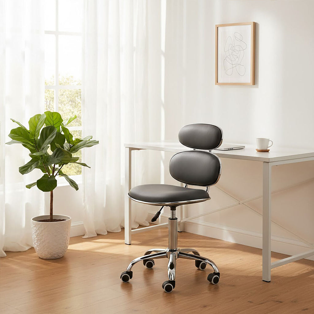Orsina Fran Grey PU Leather Home Office Desk Chair – Swivel Task Seat