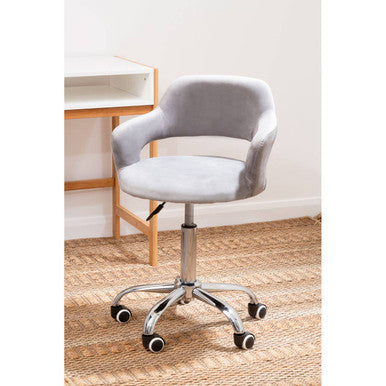 Orsina Fionna Grey Velvet Home Office Chair – Curved Swivel Task Chair