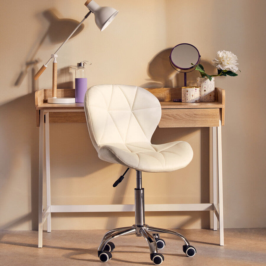 Orsina Franki White Velvet Quilted Home Office Chair | Swivel Desk Chair