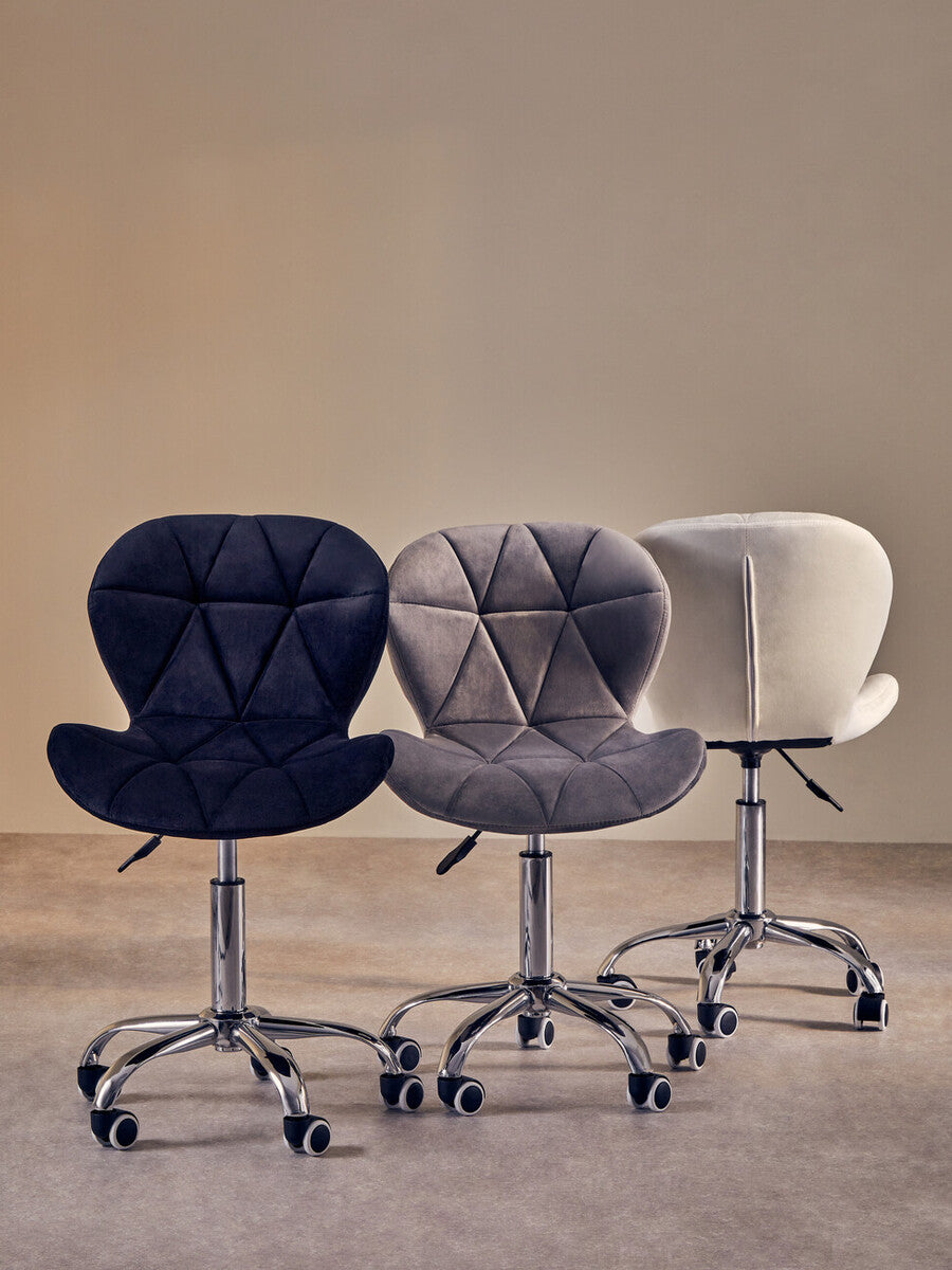 Orsina Franki White Velvet Quilted Home Office Chair | Swivel Desk Chair