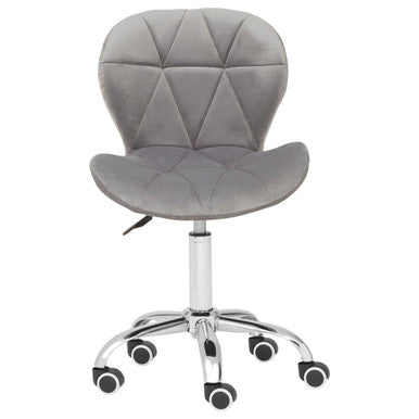 Orsina Franki Grey Velvet Quilted Home Office Chair | Swivel Desk Chair