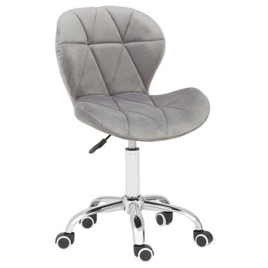 Orsina Franki Grey Velvet Quilted Home Office Chair | Swivel Desk Chair