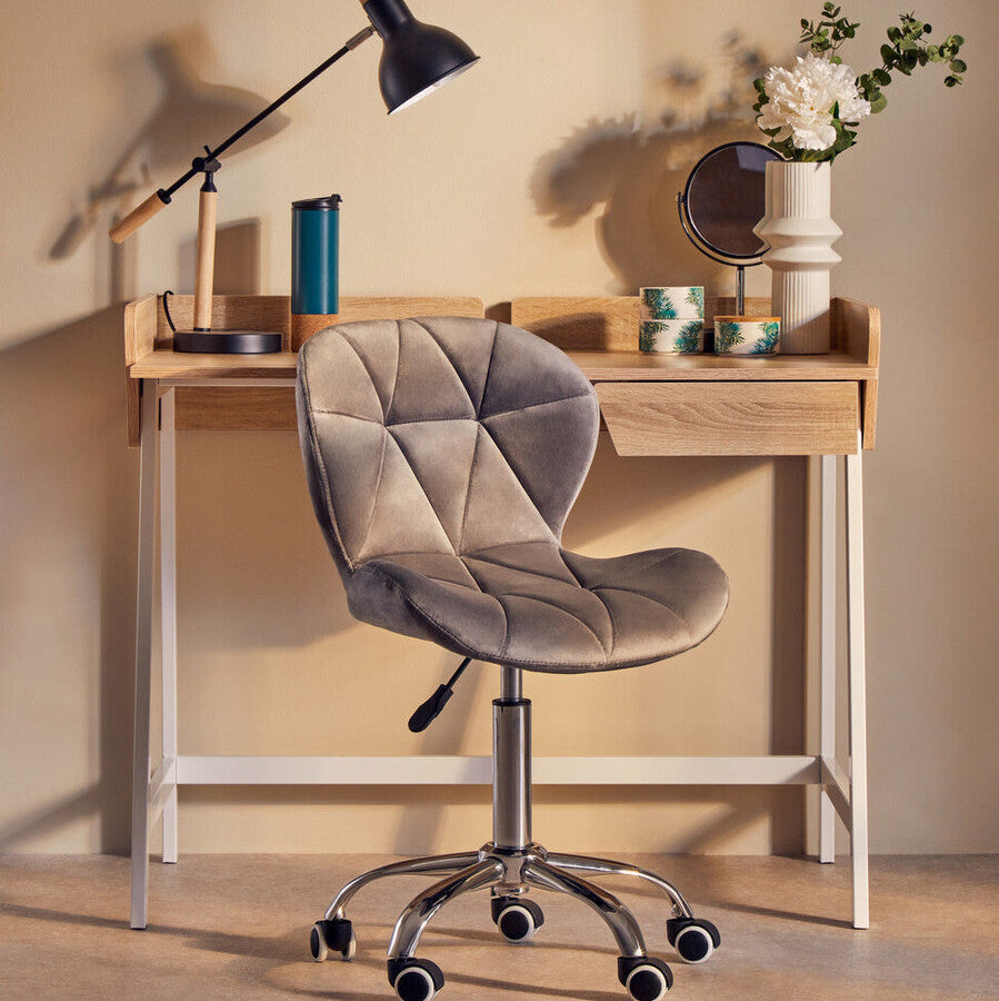 Orsina Franki Grey Velvet Quilted Home Office Chair | Swivel Desk Chair