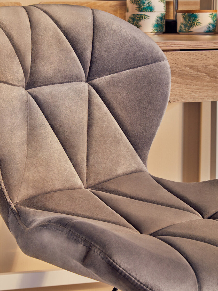 Orsina Franki Grey Velvet Quilted Home Office Chair | Swivel Desk Chair