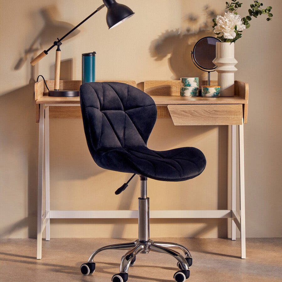 Orsina Franki Black Velvet Quilted Home Office Chair | Swivel Desk Chair