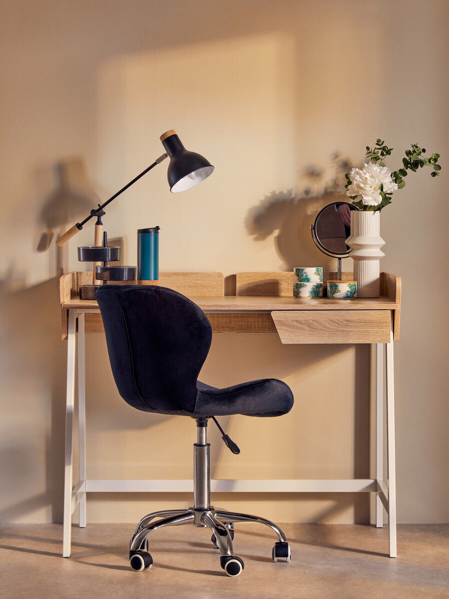 Orsina Franki Black Velvet Quilted Home Office Chair | Swivel Desk Chair