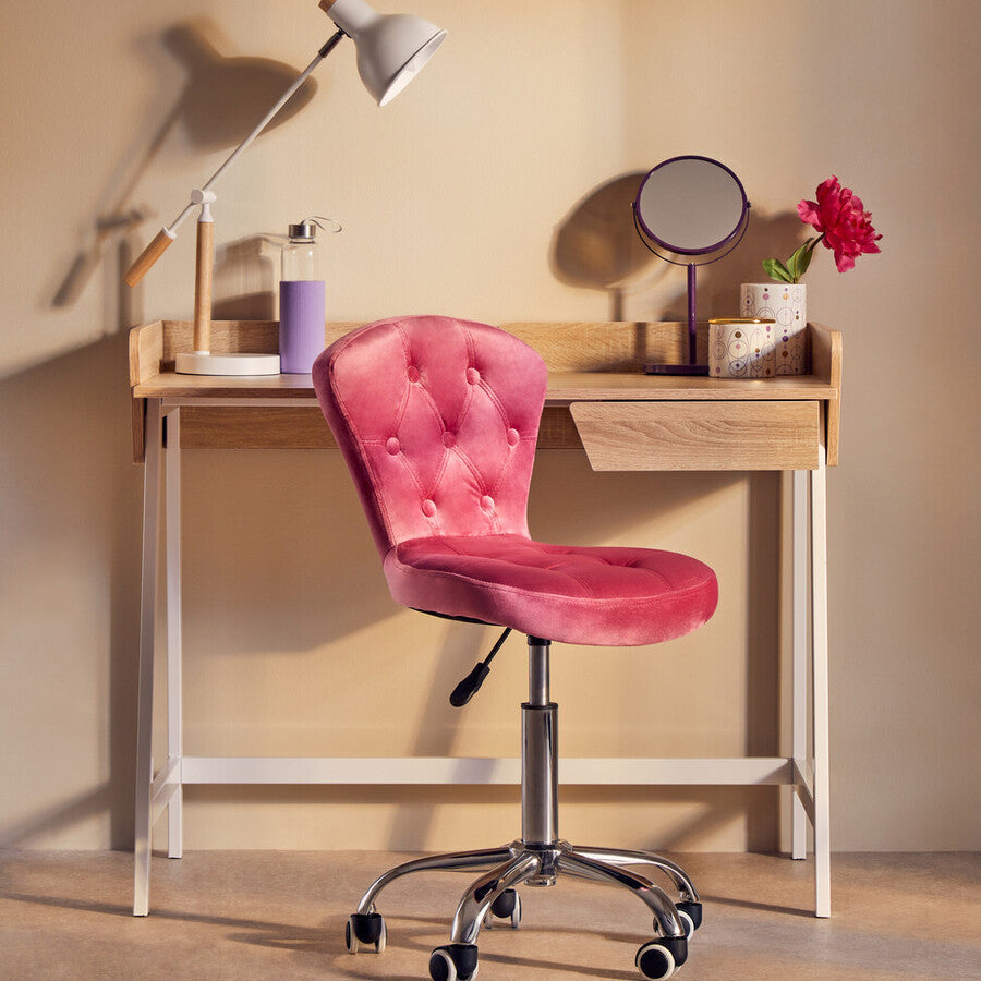 Orsina Fayth Pink Velvet Buttoned Home Office Swivel Desk Chair
