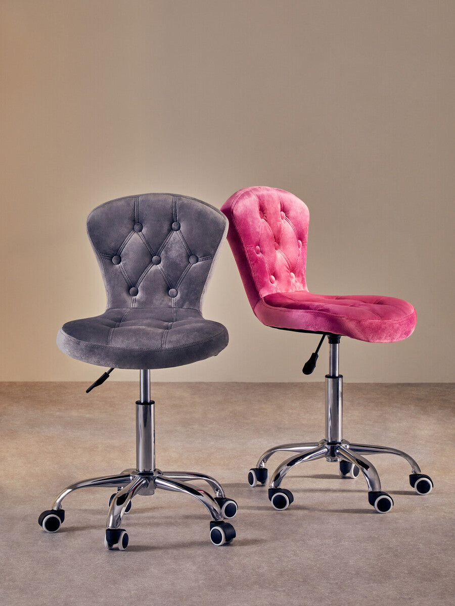 Orsina Fayth Pink Velvet Buttoned Home Office Swivel Desk Chair