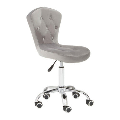 Orsina Fayth Grey Velvet Buttoned Home Office Swivel Desk Chair