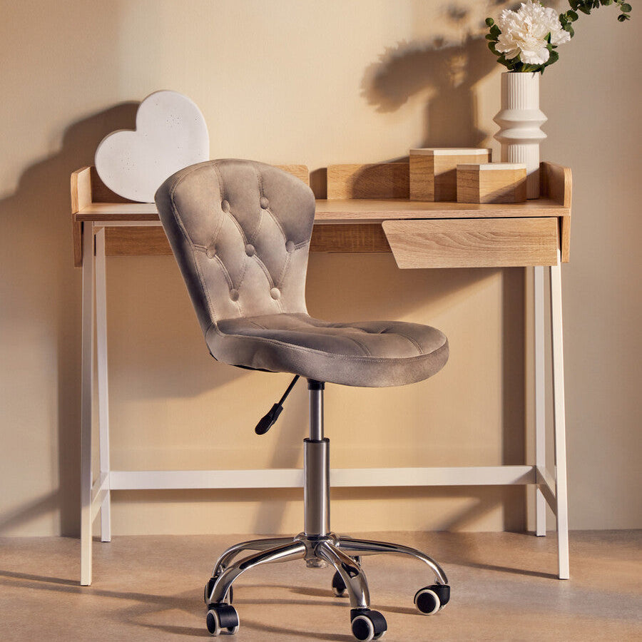 Orsina Fayth Grey Velvet Buttoned Home Office Swivel Desk Chair