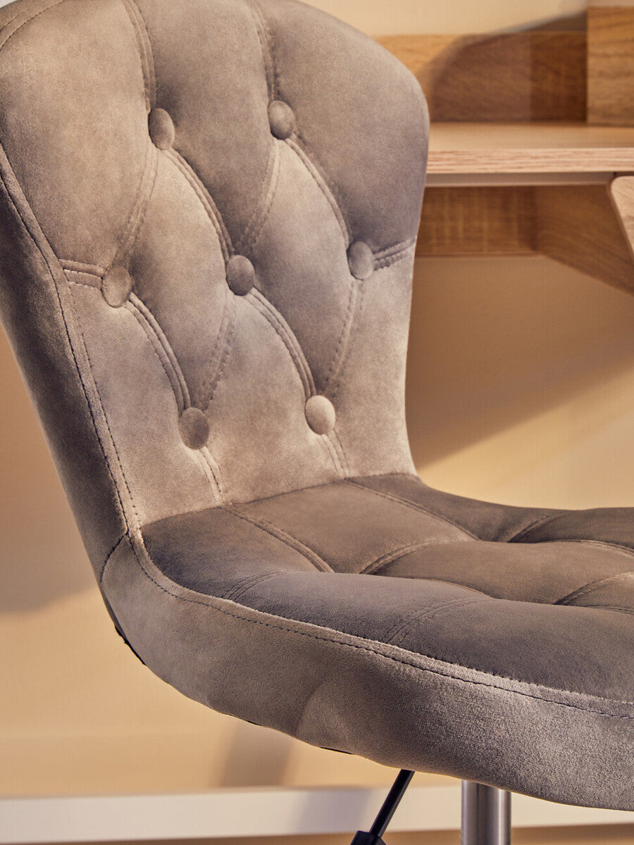 Orsina Fayth Grey Velvet Buttoned Home Office Swivel Desk Chair