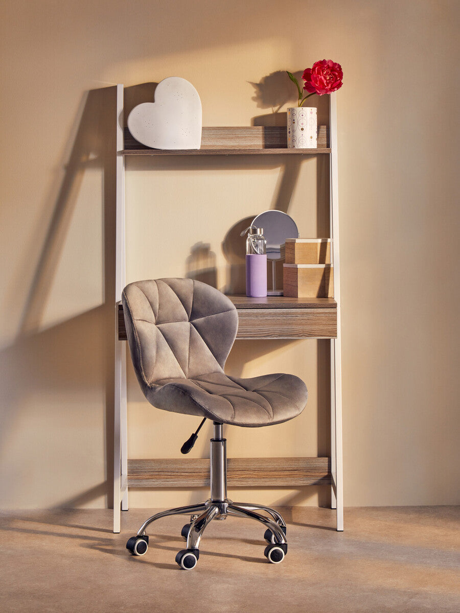 Orsina Fayth Grey Velvet Buttoned Home Office Swivel Desk Chair