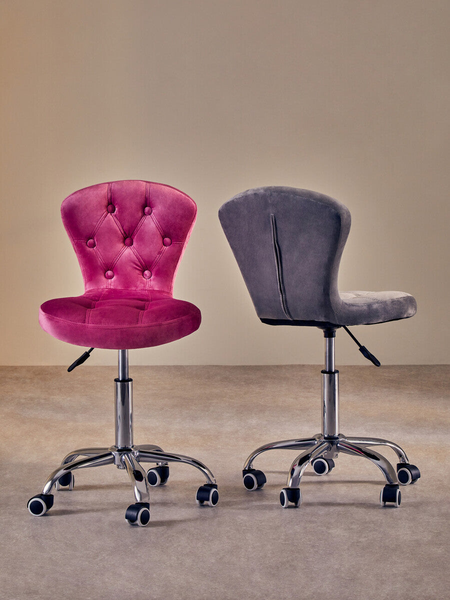Orsina Fayth Grey Velvet Buttoned Home Office Swivel Desk Chair