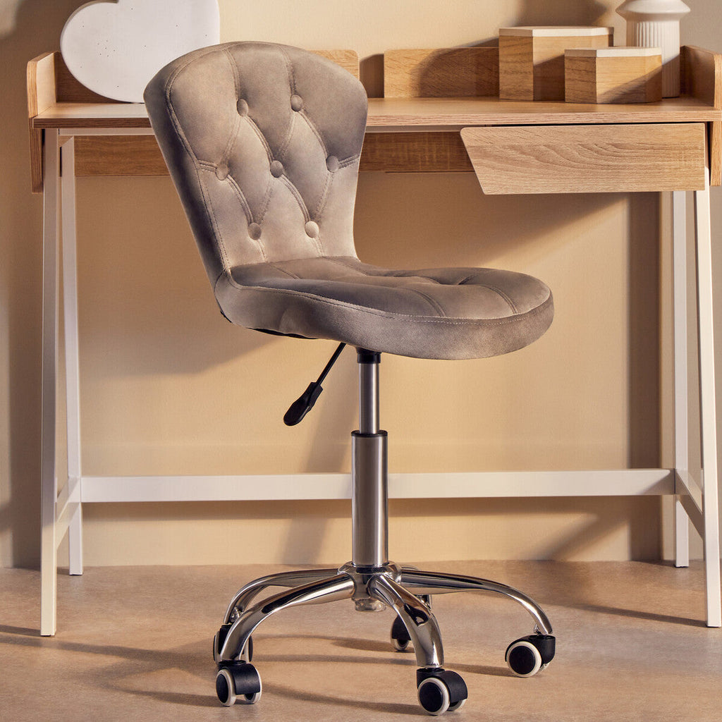 Orsina Fayth Grey Velvet Buttoned Home Office Swivel Desk Chair