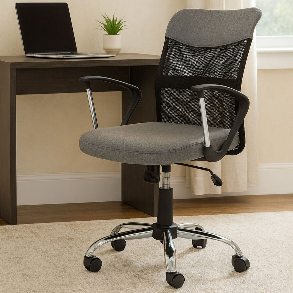 Orsina Fenix Grey Home Office Chair – Modern Swivel Desk Chair with Chrome Arms