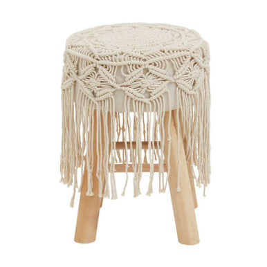 Orsina West Village Woven Accent Stool – Natural Wood and Cotton